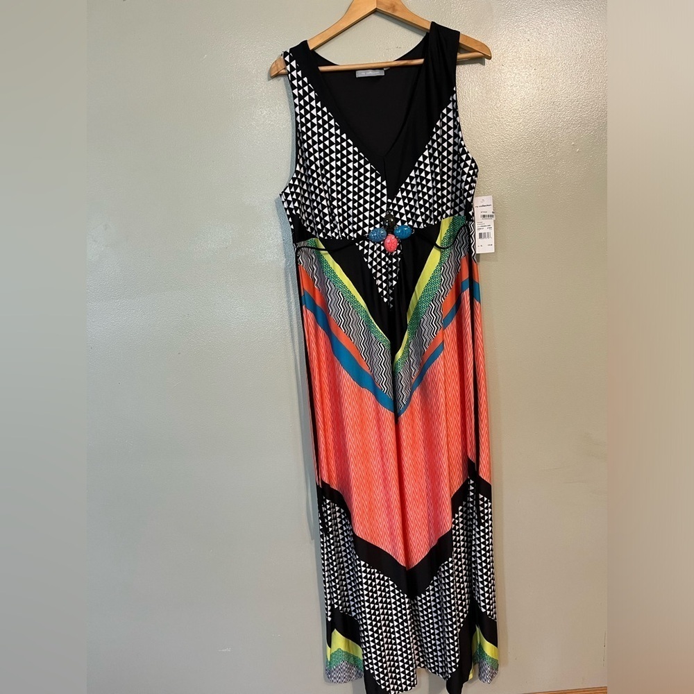 NY Collection Womens Geometric Art To Wear Multicolored Maxi Dress  Size XL NWT